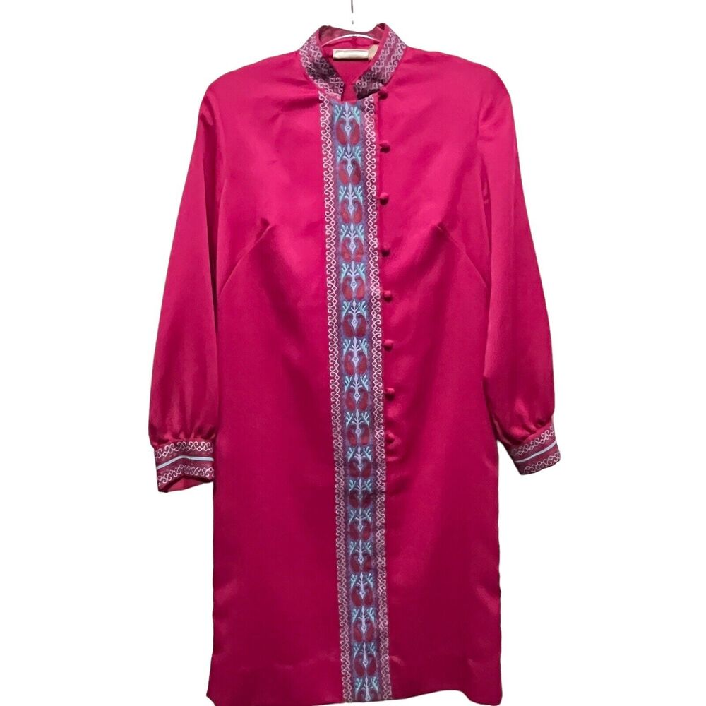 Alfred Shaheen Dress Banded Collar The Master Printer 70s Vintage Retro Size S M